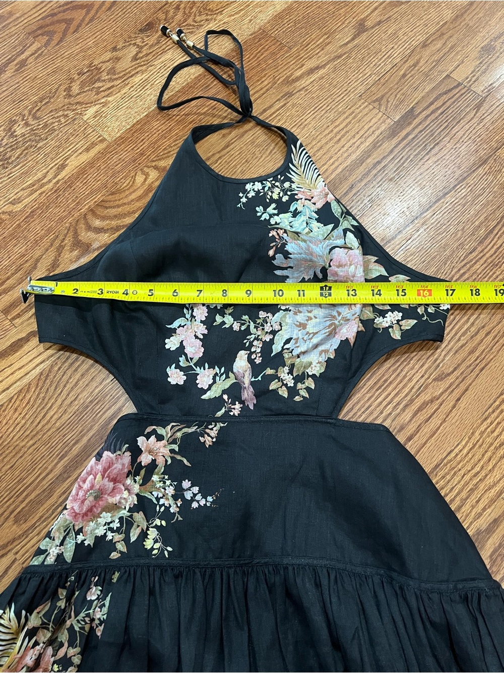 $895 Zimmermann Tallow Halter Midi Dress in Black Multi Floral - Size 3 (US 10) - Picture 9 of 15